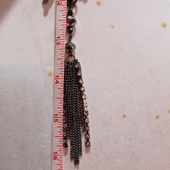 Handmade Gunmetal Rings Black Hematite Bead Bib Statement Necklace Tassel Fringe - Picture 10 of 12